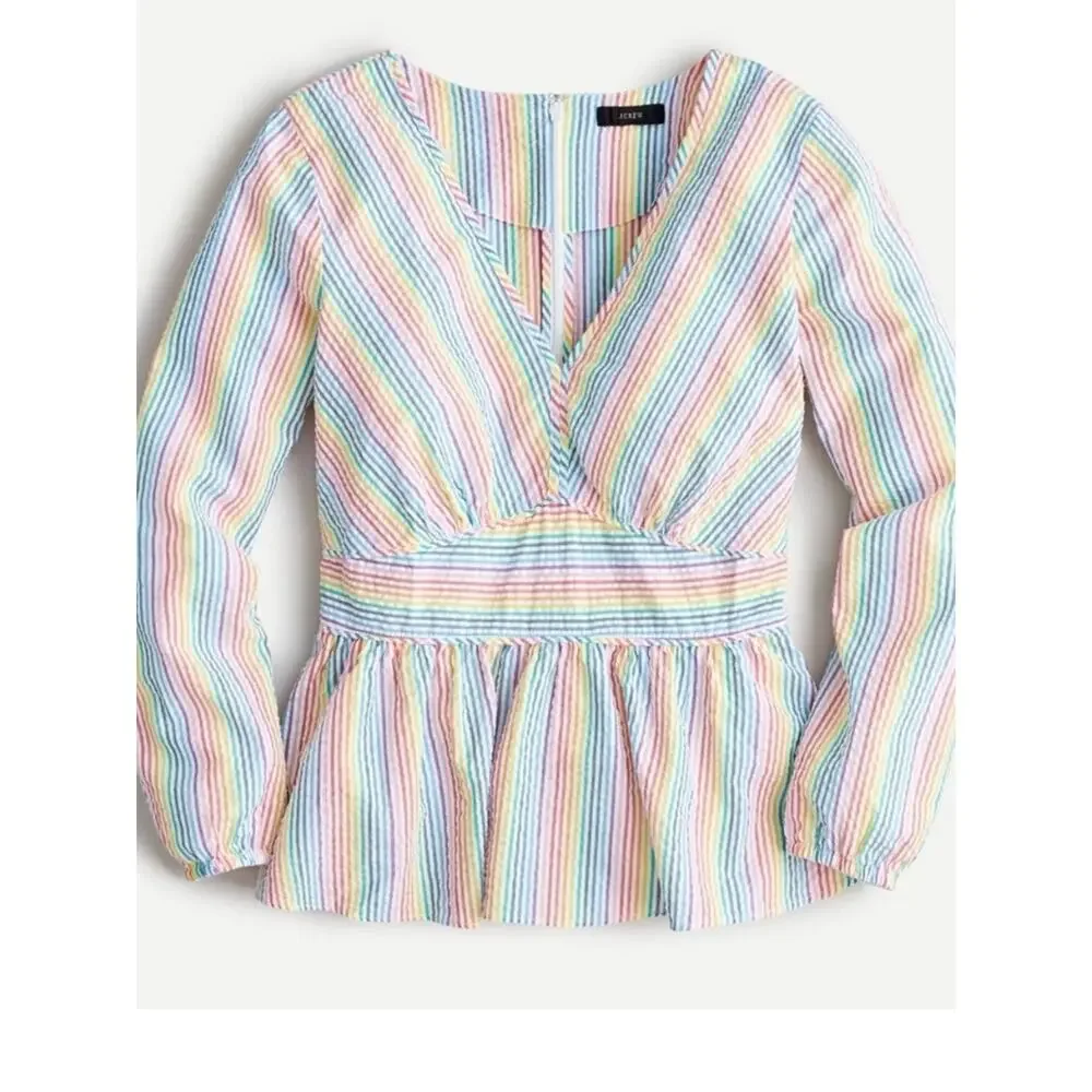 NWT J. Crew Cotton Striped Pastel Peplum Top - Multicolor Rainbow 2
